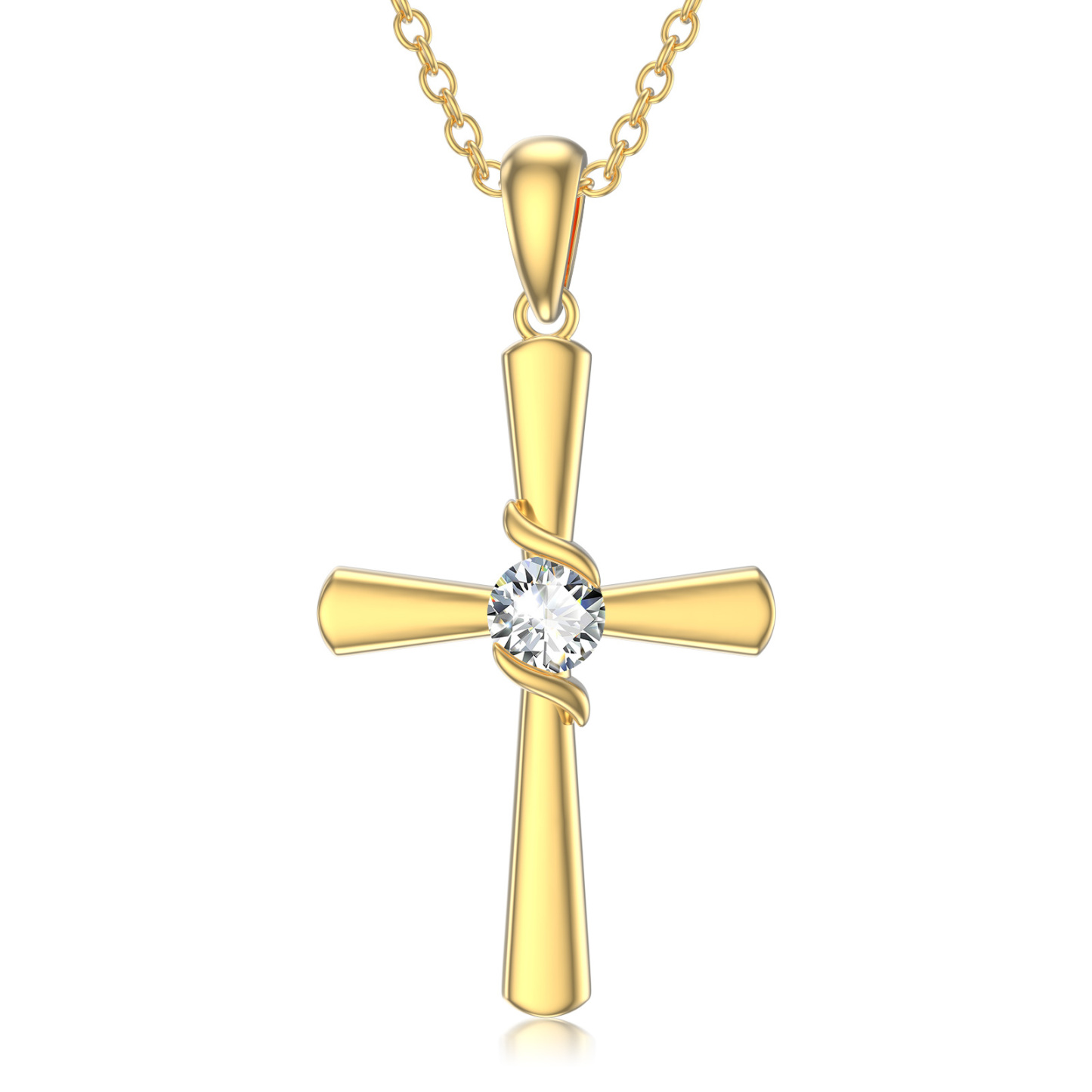 Zircon Cross Pendant Birthstone Necklace in Gold Vermeil-YAFEINI Personalized Jewelry
