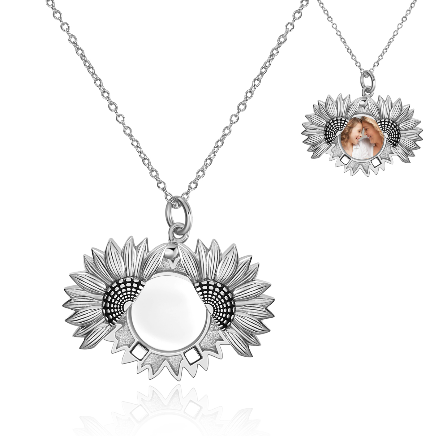 Personalized Sunflower Custom Photo Locket Necklace in Sterling Silver-YAFEINI Personalized Jewelry