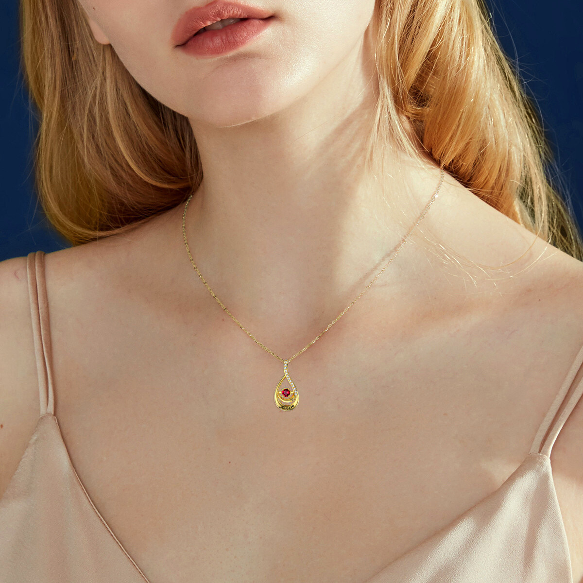 Heart Shaped Cubic Zirconia Personalized Birthstone Necklace in 14K Solid Gold-YAFEINI Personalized Jewelry