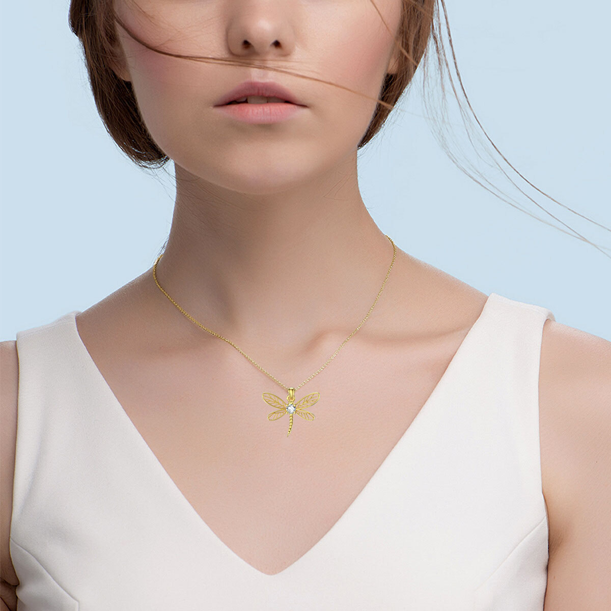 Cubic Zirconia Dragonfly Pendant Birthstone Necklace in Gold Vermeil-YAFEINI Personalized Jewelry