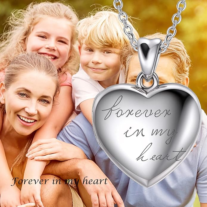 Heart Locket Necklace Engraved Forever In My Heart In 10 K White Gold