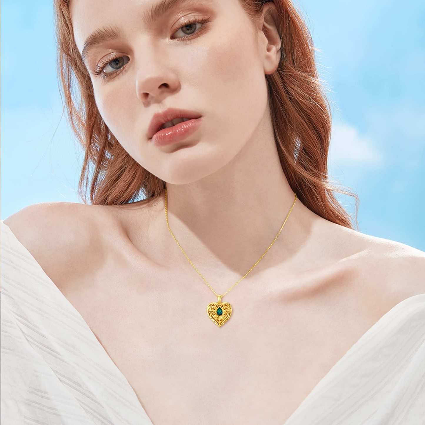 Crystal Lotus Heart Necklace for Women in 14K Solid Gold-YAFEINI Personalized Jewelry
