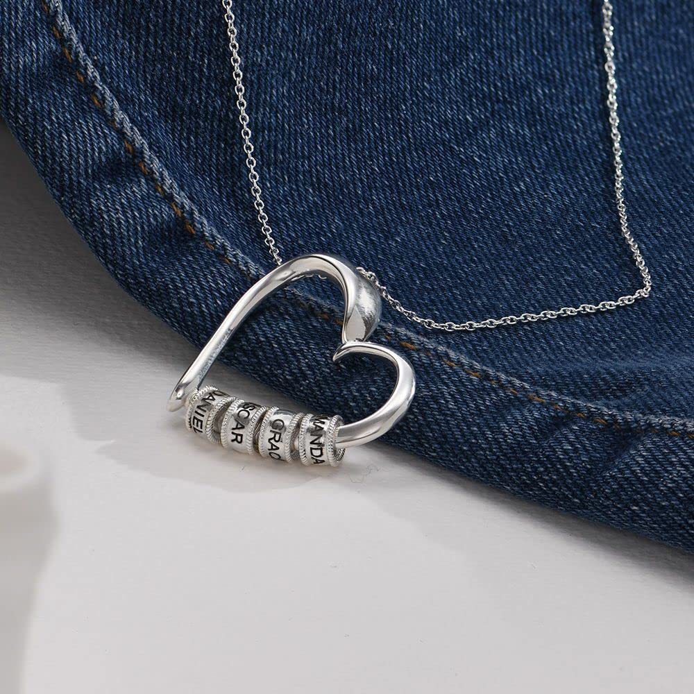 Enduring Affection Name Beads Heart Necklace in Sterling Silver-YAFEINI Personalized Jewelry