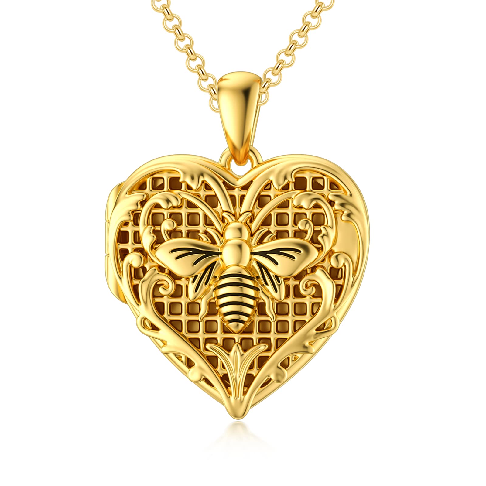 Personalized Bees Custom Photo Locket Necklace in Gold Vermeil-YAFEINI Personalized Jewelry