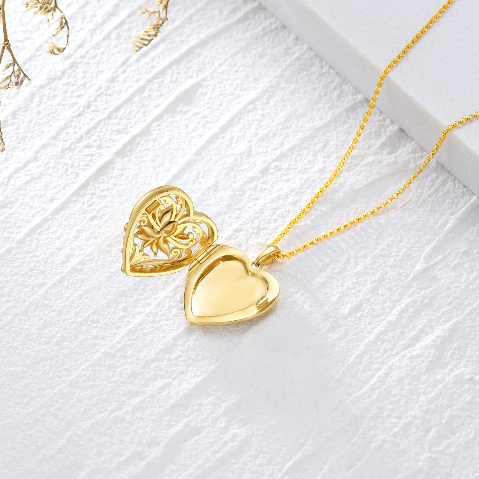 Crystal Lotus Heart Necklace for Women in Gold Vermeil-YAFEINI Personalized Jewelry