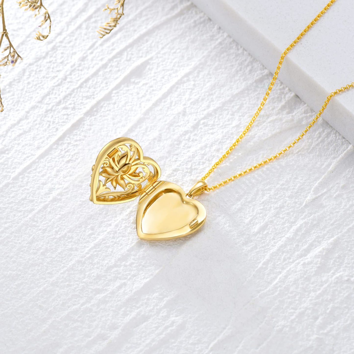 Crystal Lotus Heart Necklace for Women in 14K Solid Gold-YAFEINI Personalized Jewelry
