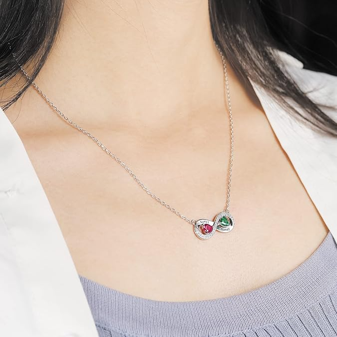Personalized Birthstone Engraved Infinity Necklace In Sterling Silver