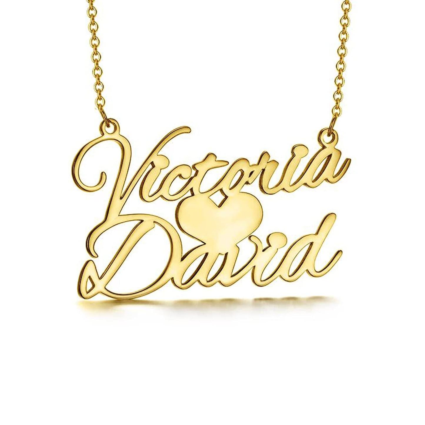 Distinctive Name Heart Necklace in 14K Solid Gold-YAFEINI Personalized Jewelry