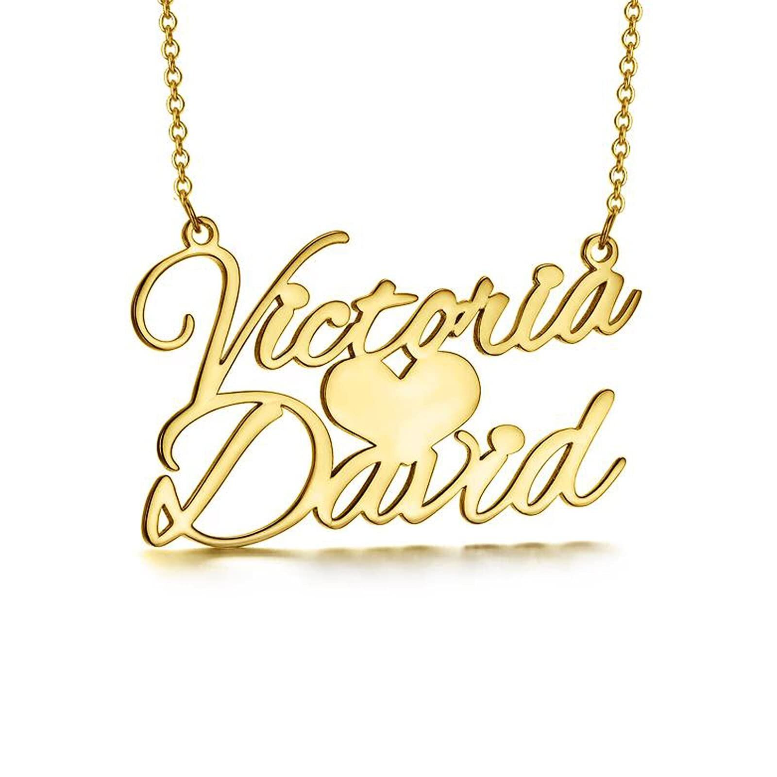 Distinctive Name Heart Necklace in 14K Solid Gold-YAFEINI Personalized Jewelry