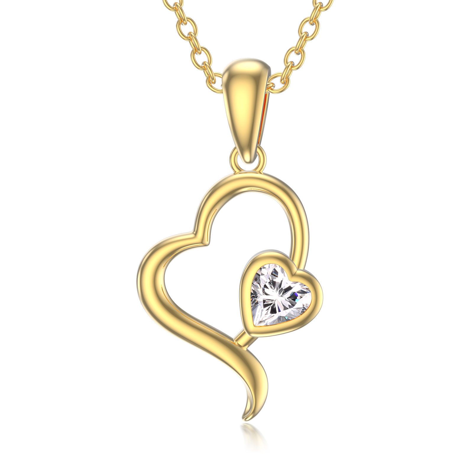 Cubic Zirconia Heart Birthstone Necklace in Gold Vermeil-YAFEINI Personalized Jewelry