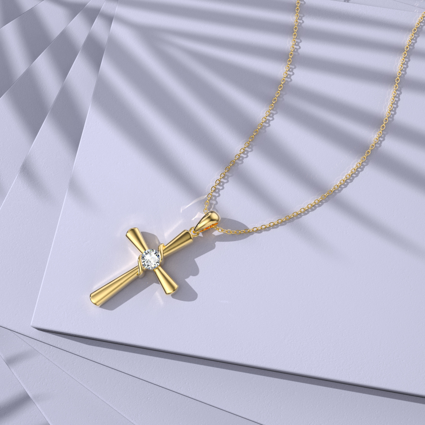 Zircon Cross Pendant Birthstone Necklace in Gold Vermeil-YAFEINI Personalized Jewelry