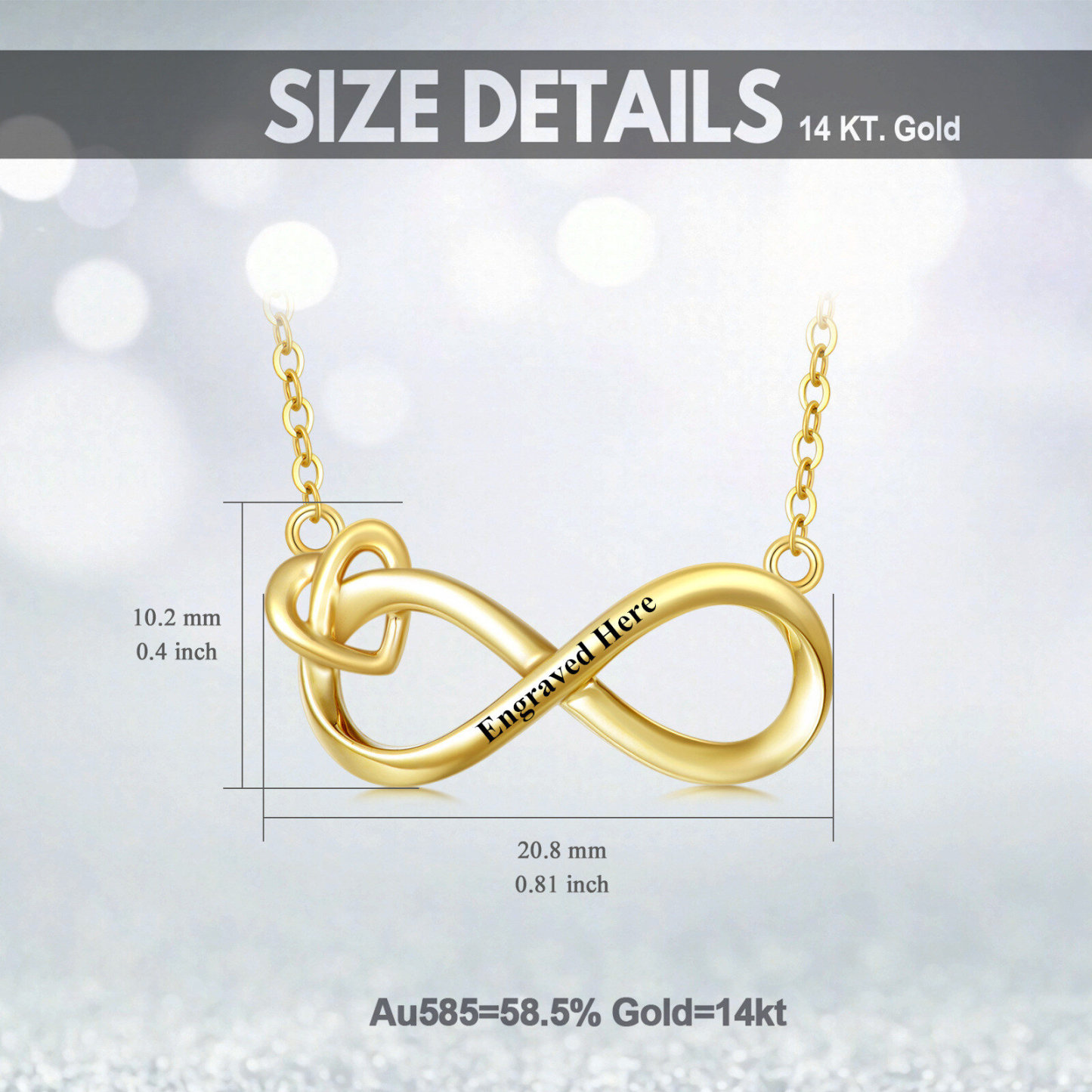 Infinite Charm Personalized Pendant Necklace with Engraving in 14K Solid Gold-YAFEINI Personalized Jewelry