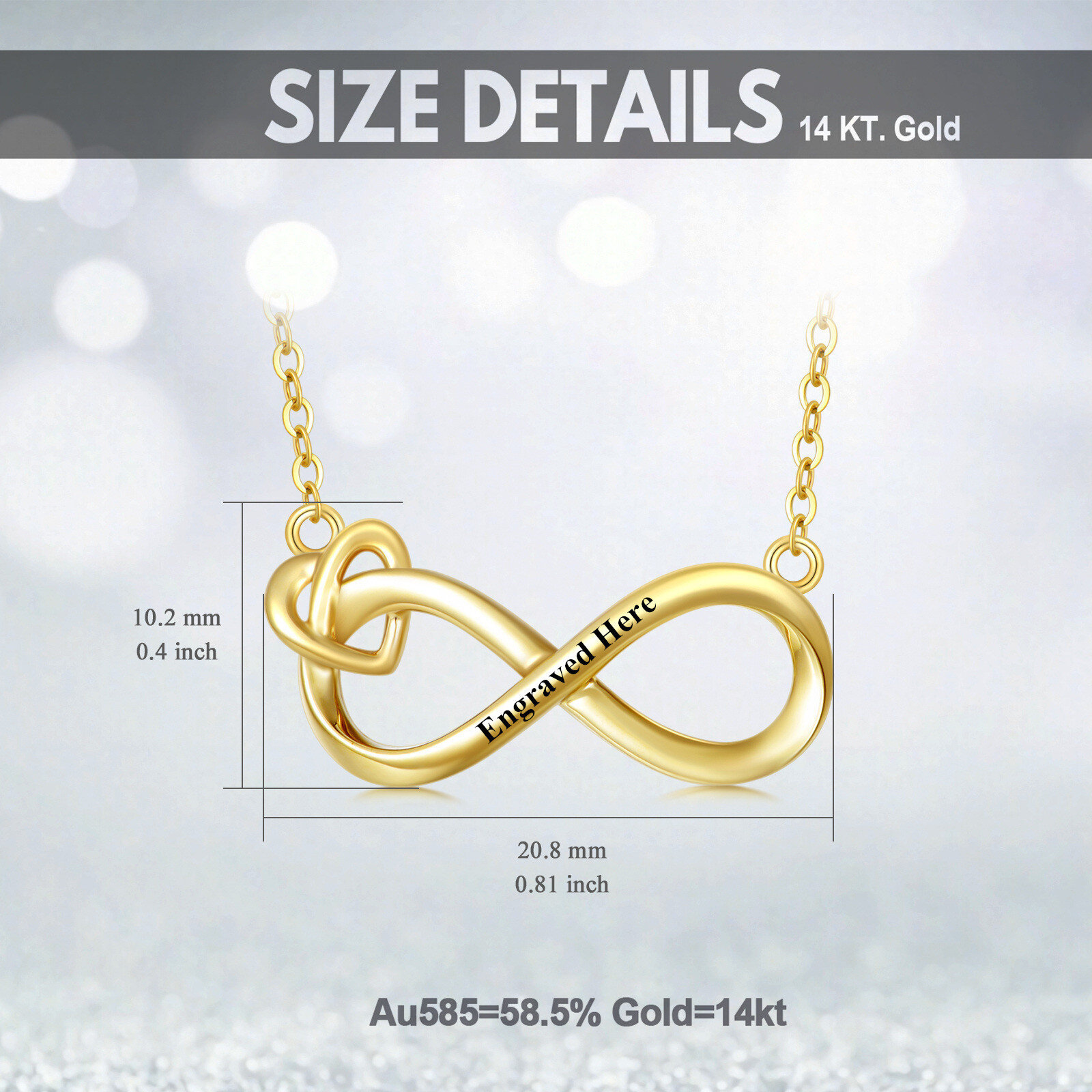Infinite Charm Personalized Pendant Necklace with Engraving in 14K Solid Gold-YAFEINI Personalized Jewelry