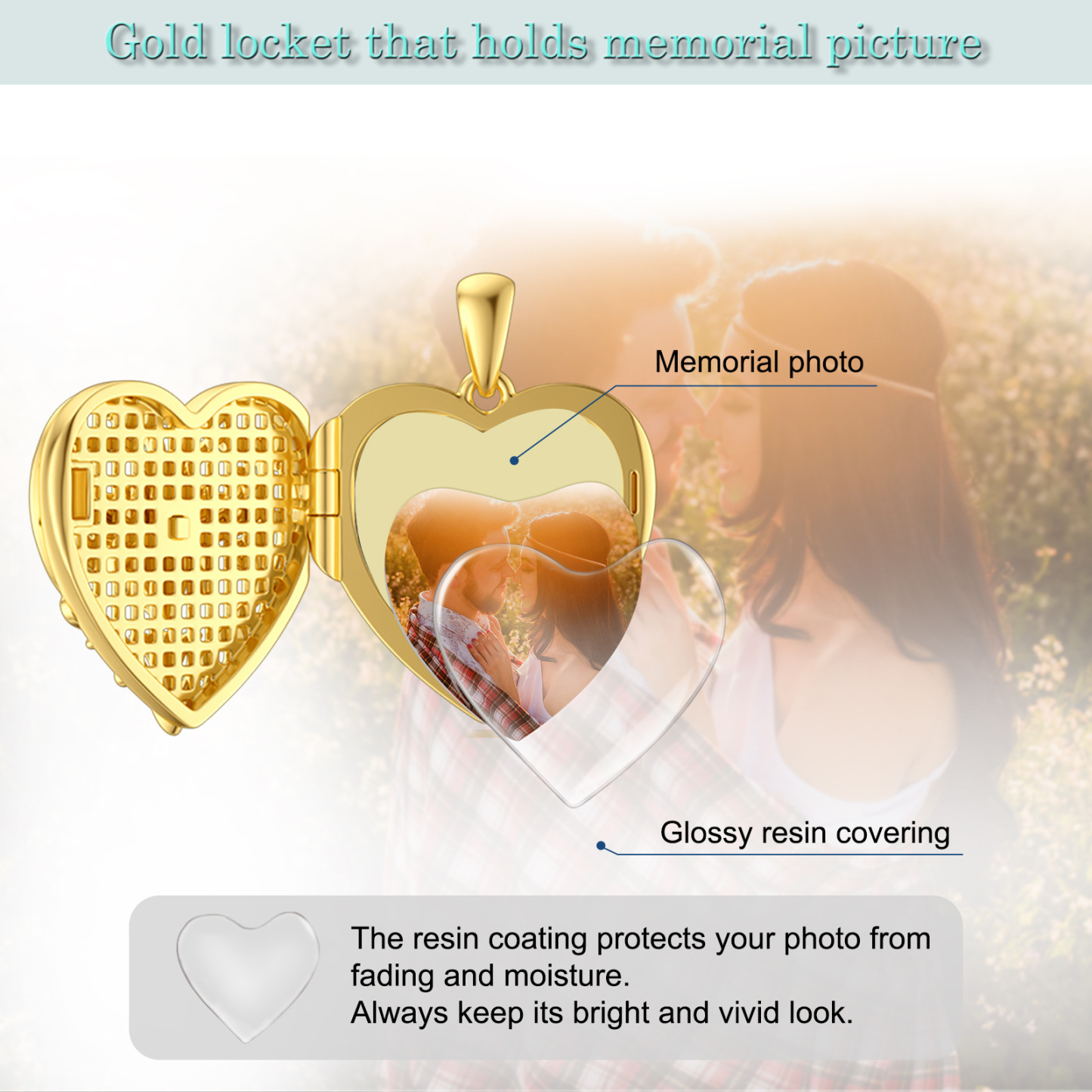Personalized Bees Custom Photo Locket Necklace in Gold Vermeil-YAFEINI Personalized Jewelry