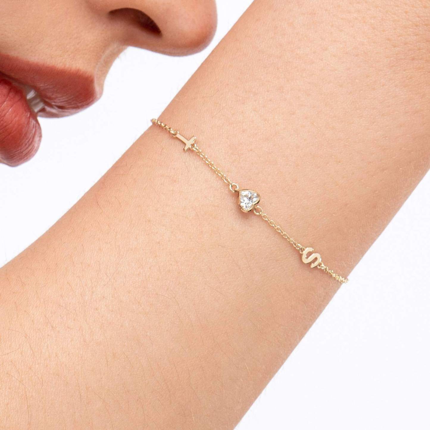 Brilliant Initial Lab Diamond Bracelet in 14K Solid Gold-YAFEINI Personalized Jewelry