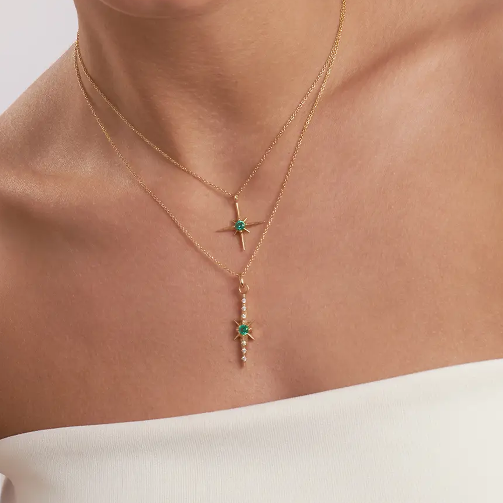 Personalized Birthstone Star Necklace in 14K Solid Gold-YAFEINI Personalized Jewelry