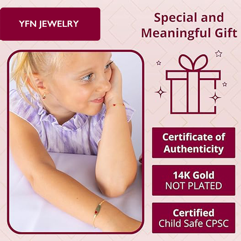 Heart-Crafted Identity Bracelet with Personal Engraving in 14K Solid Gold-YAFEINI Personalized Jewelry