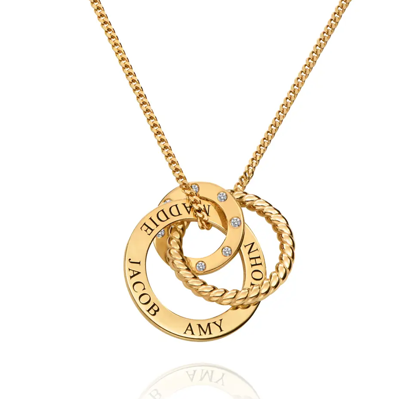 Eternal Bonds Engraved Interlocking Necklace in Gold Vermeil-YAFEINI Personalized Jewelry