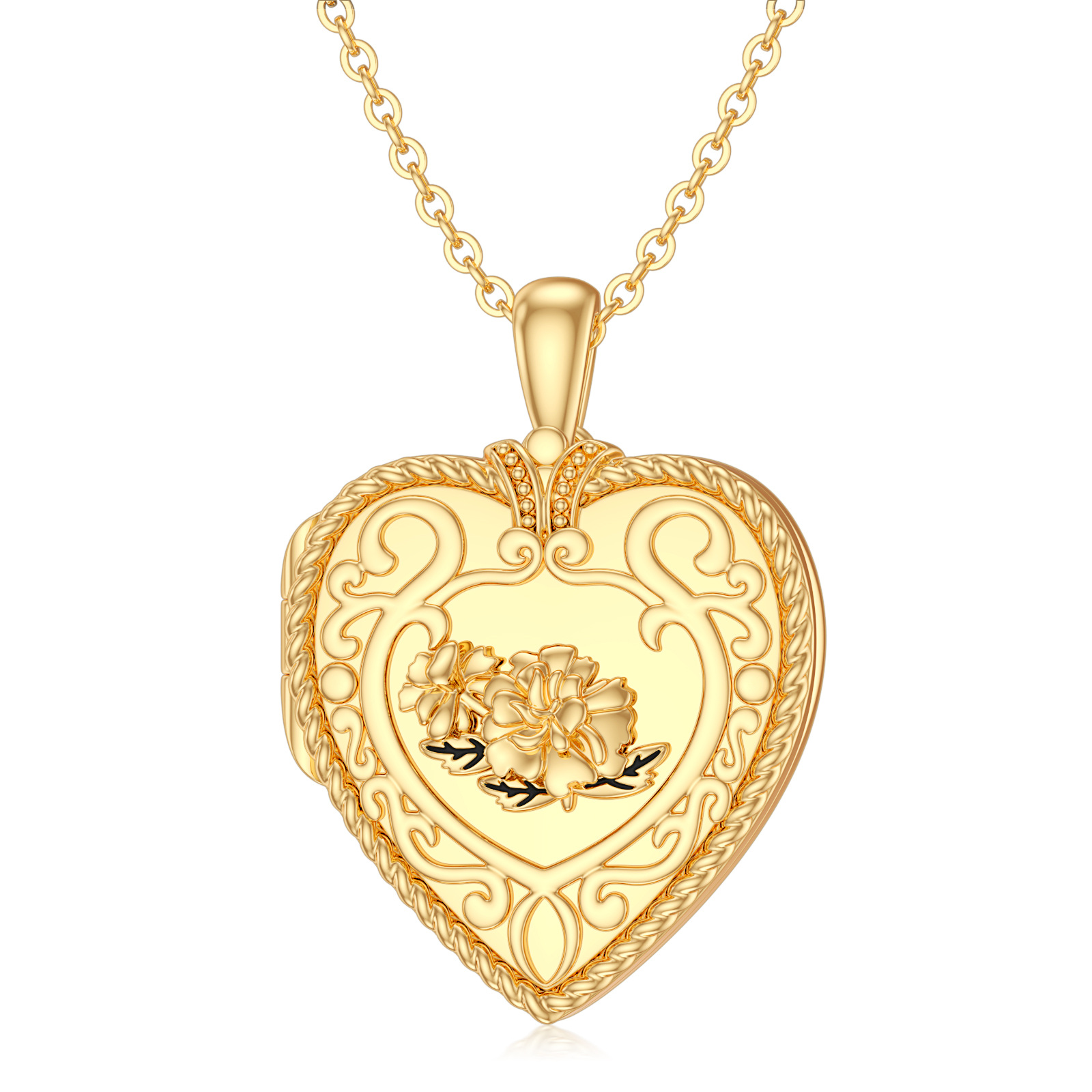 Personalized Lotus Heart Custom Photo Locket Necklace in Gold Vermeil-YAFEINI Personalized Jewelry