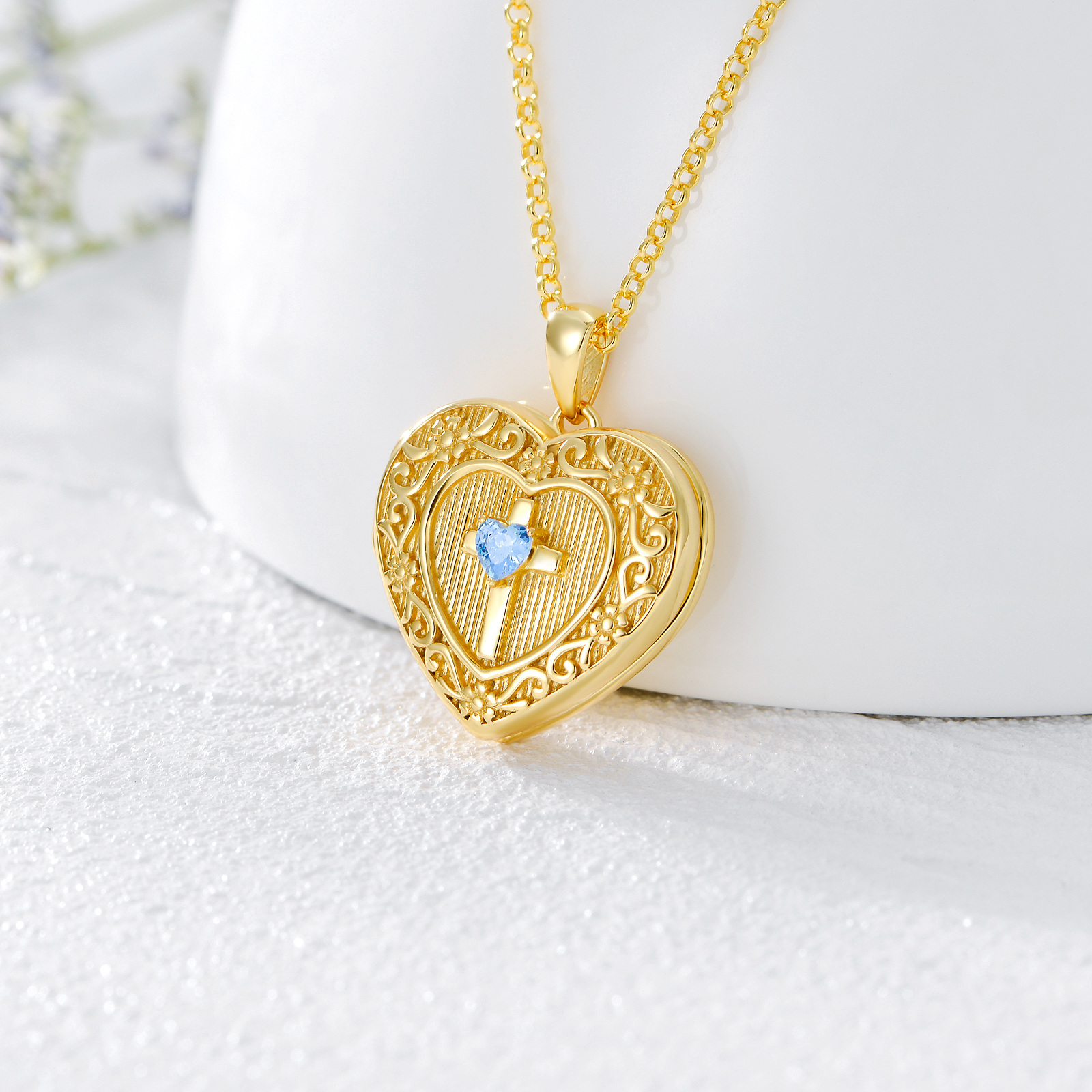 Personalized Heart Cubic Zirconia Cross with Custom Photo Pendant Necklace in Gold Vermeil-YAFEINI Personalized Jewelry