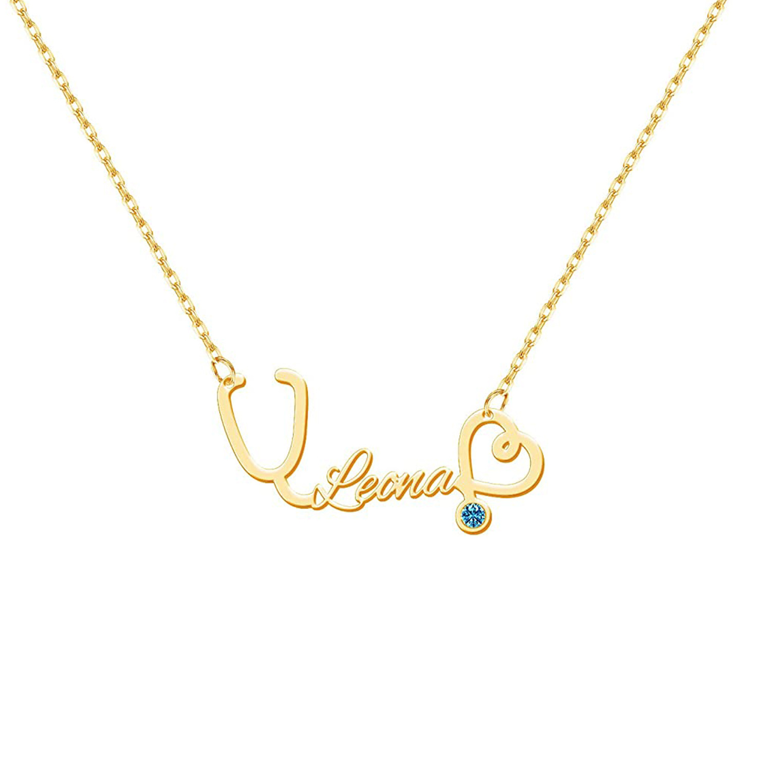 Elegant Stethoscope Name Necklace in 14K Solid Gold-YAFEINI Personalized Jewelry