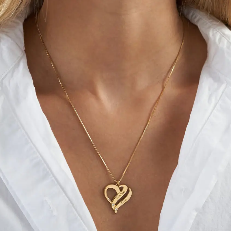 Enduring Romance Cubic Zirconia Necklace with Engraving in Gold Vermeil-YAFEINI Personalized Jewelry