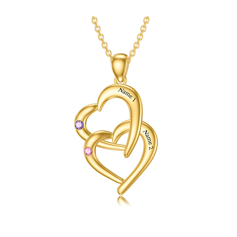 Heart Birthstone Cubic Zirconia Pendant Necklace in Gold Vermeil-YAFEINI Personalized Jewelry