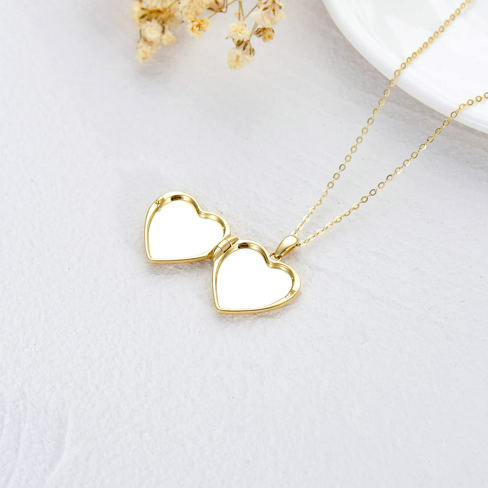 Personalized Heart Cubic Zirconia Cross with Custom Photo Pendant Necklace in 14K Solid Gold-YAFEINI Personalized Jewelry