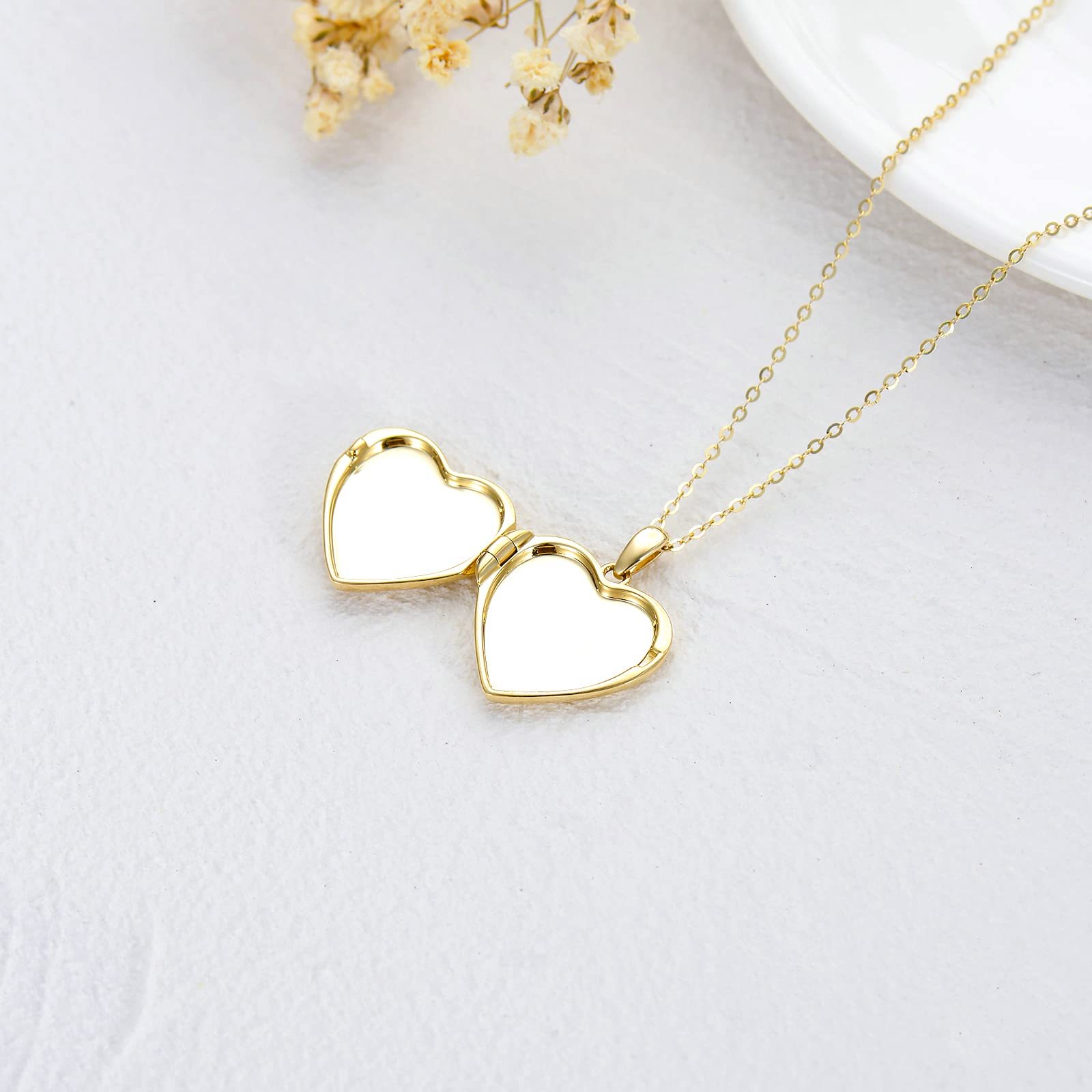 Personalized Heart Cubic Zirconia Cross with Custom Photo Pendant Necklace in Gold Vermeil-YAFEINI Personalized Jewelry