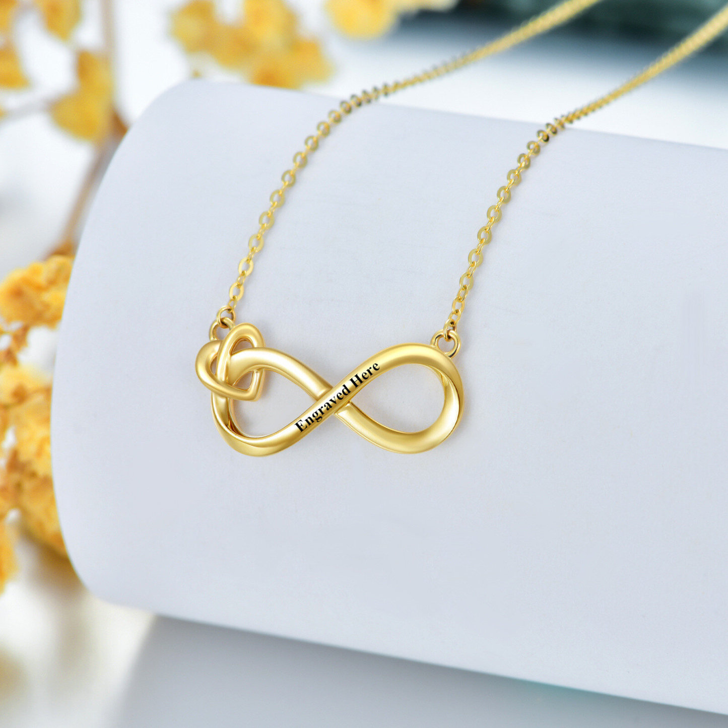 Infinite Charm Personalized Pendant Necklace with Engraving in 14K Solid Gold-YAFEINI Personalized Jewelry