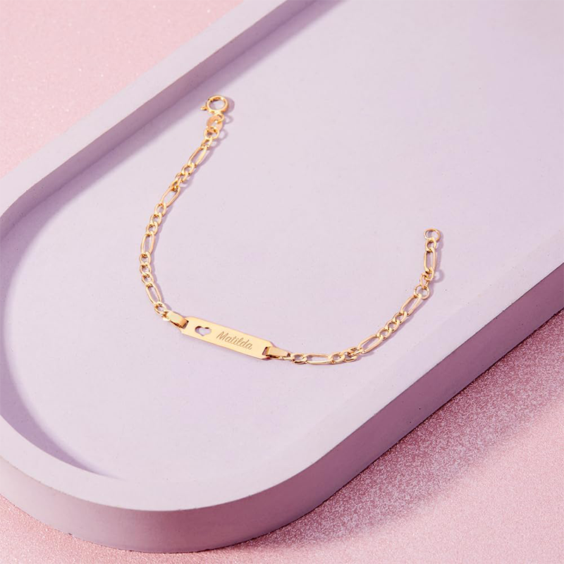Heartfelt Engraving ID Bracelet for Women in 14K Solid Gold-YAFEINI Personalized Jewelry