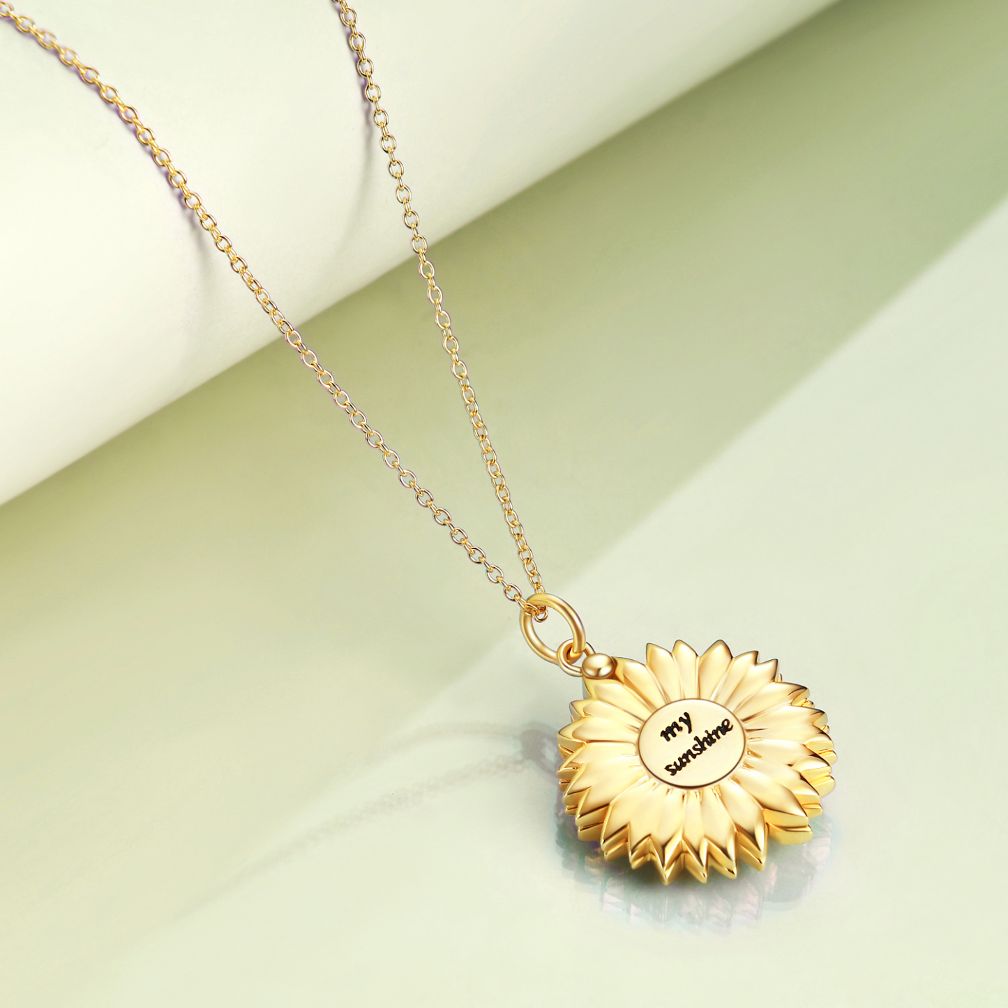 Personalized Sunflower Custom Photo Locket Necklace in Gold Vermeil-YAFEINI Personalized Jewelry
