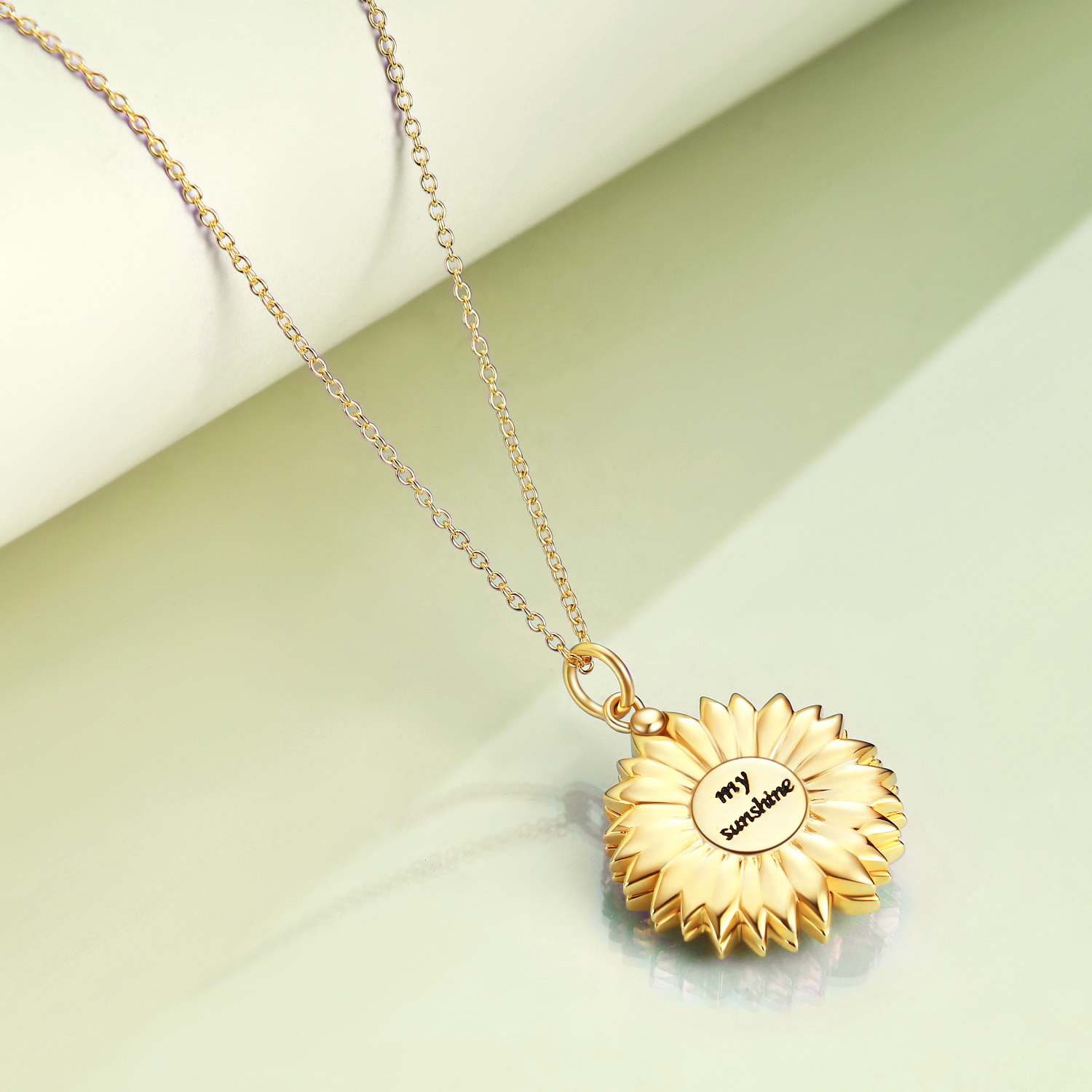 Personalized Sunflower Custom Photo Locket Necklace in Gold Vermeil-YAFEINI Personalized Jewelry