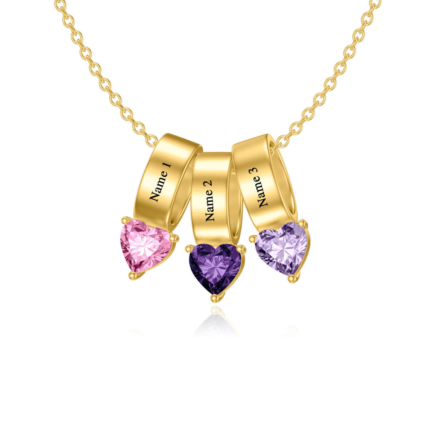 Personalized Heart Birthstone Name Necklace in 14K Solid Gold-YAFEINI Personalized Jewelry