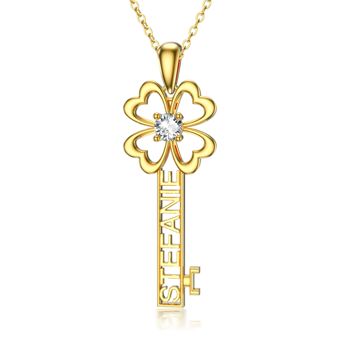 Radiant Cubic Zirconia Key Necklace in 14K Solid Gold-YAFEINI Personalized Jewelry