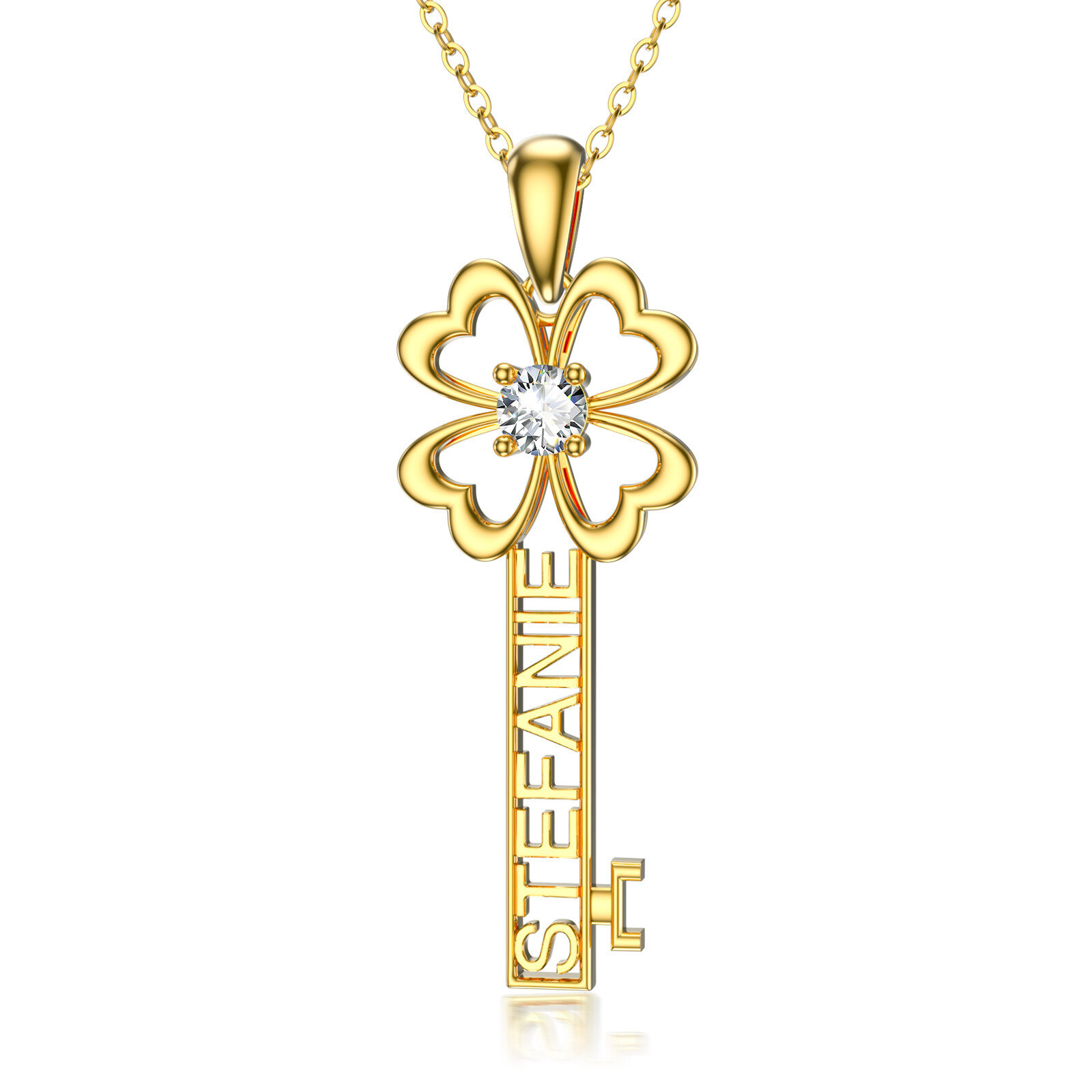Radiant Cubic Zirconia Key Necklace in 14K Solid Gold-YAFEINI Personalized Jewelry