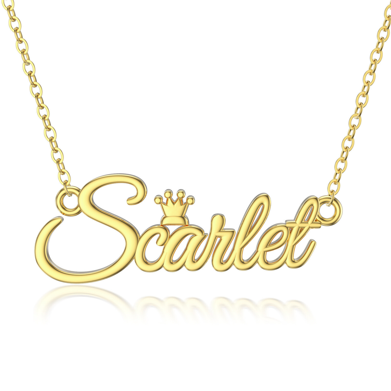 Regal Name Crown Necklace in 14K Solid Gold-YAFEINI Personalized Jewelry