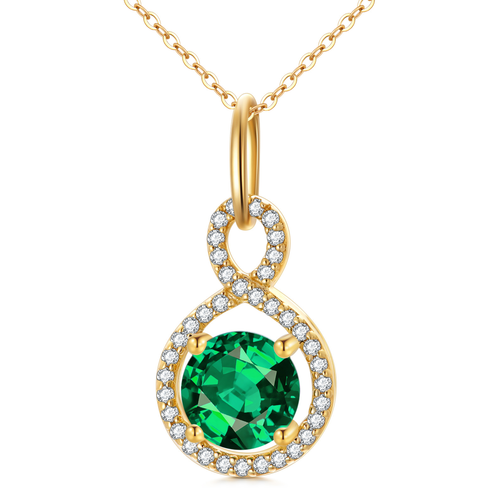 Cubic Zirconia Birthstone Necklace in 14K Solid Gold-YAFEINI Personalized Jewelry