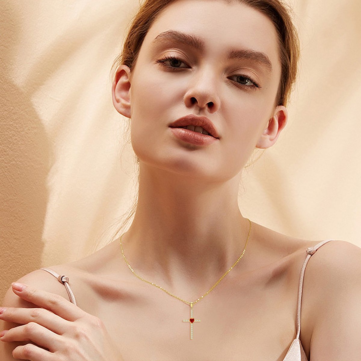 Zircon Cross Pendant Birthstone Necklace in Gold Vermeil-YAFEINI Personalized Jewelry