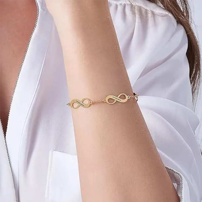 Infinity Symbol Engraving Pearl Bracelet in 14K Solid Gold-YAFEINI Personalized Jewelry