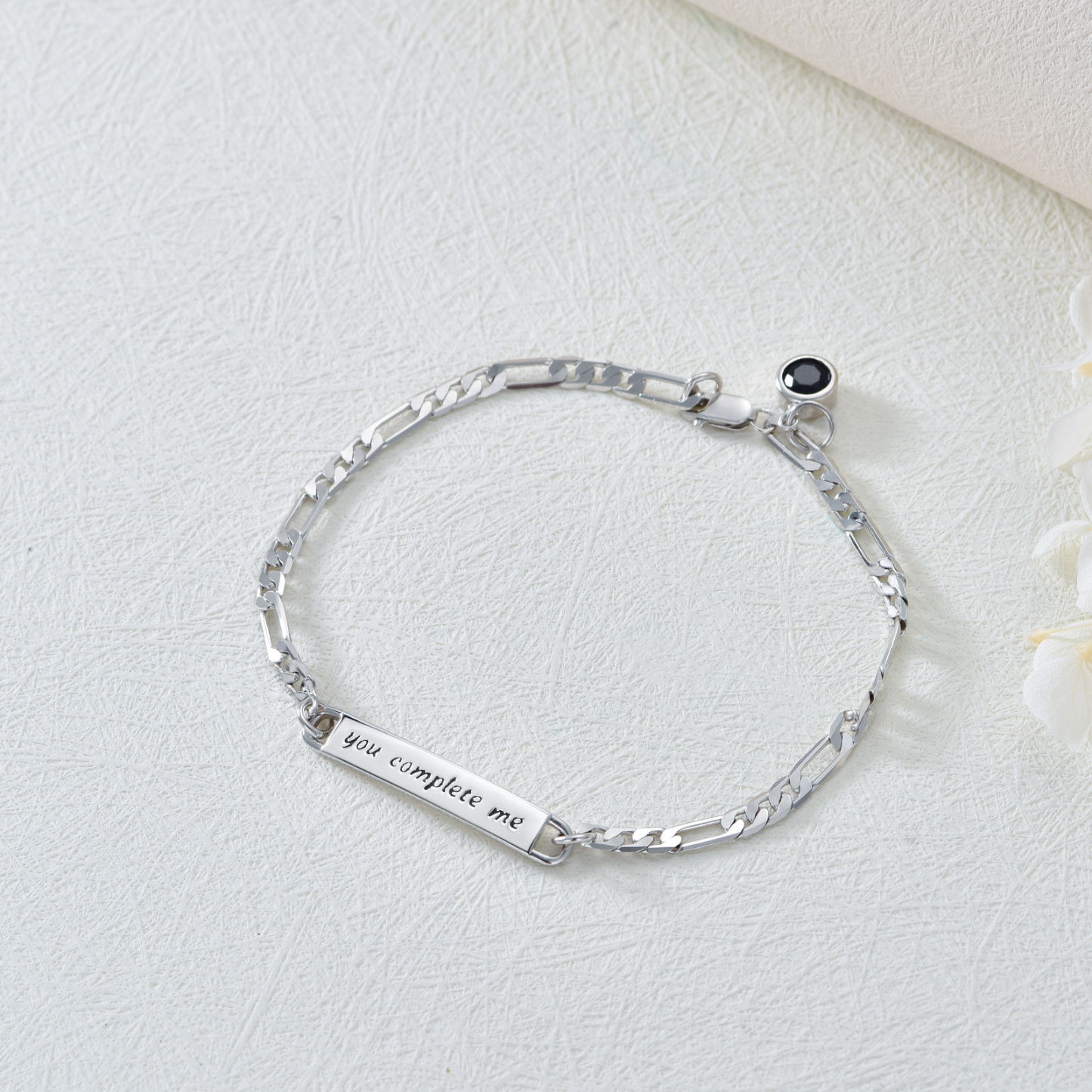 Timeless Birthstone Couple ID Bracelet in Sterling Silver-YAFEINI Personalized Jewelry