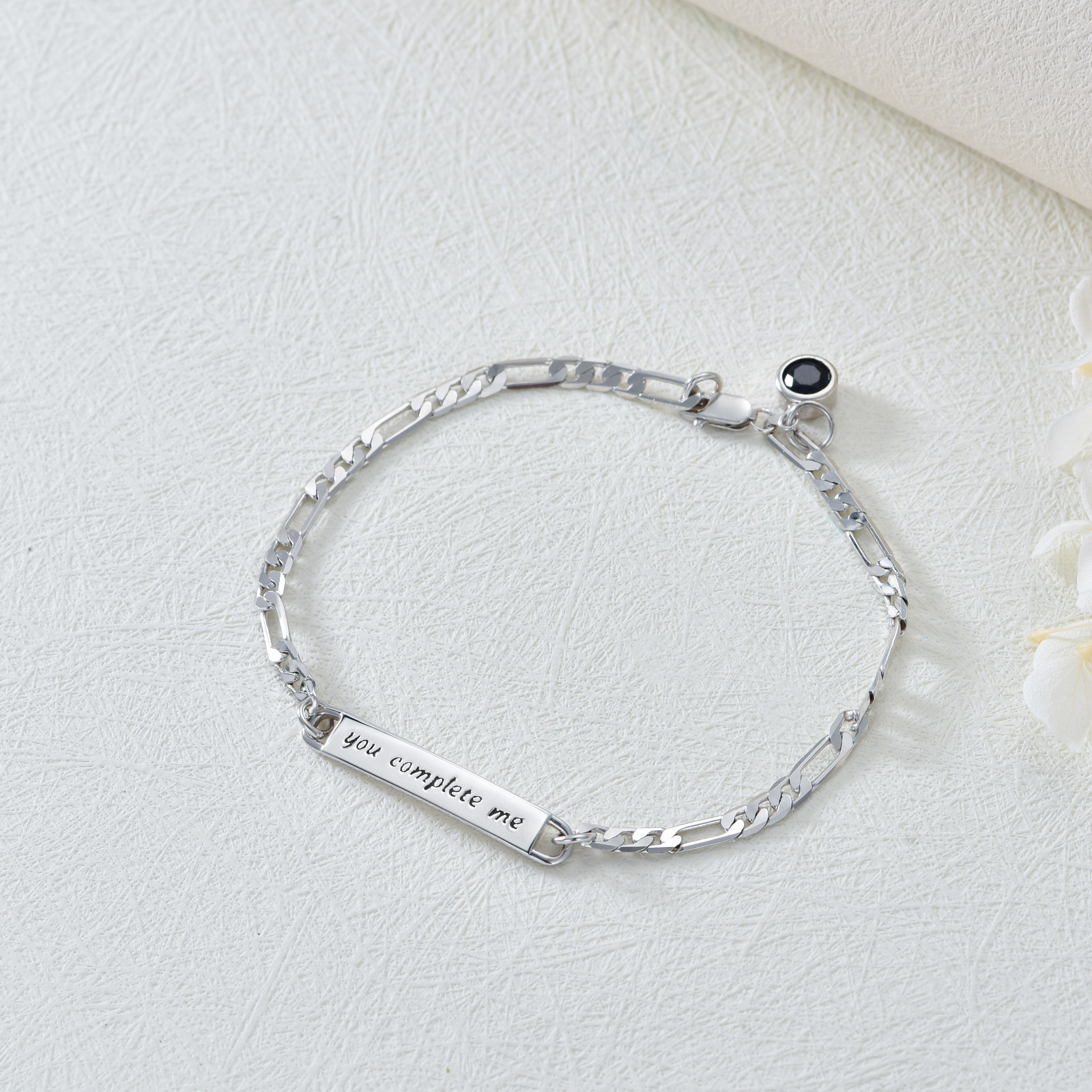 Timeless Birthstone Couple ID Bracelet in Sterling Silver-YAFEINI Personalized Jewelry
