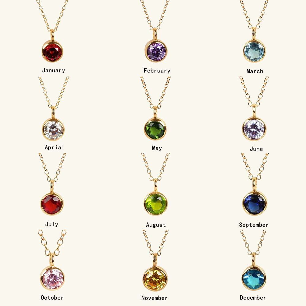Cubic Zirconia Personalized Birthstone Necklace in Gold Vermeil-YAFEINI Personalized Jewelry