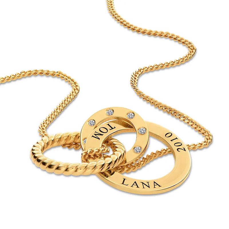Eternal Bonds Engraved Interlocking Necklace in Gold Vermeil-YAFEINI Personalized Jewelry