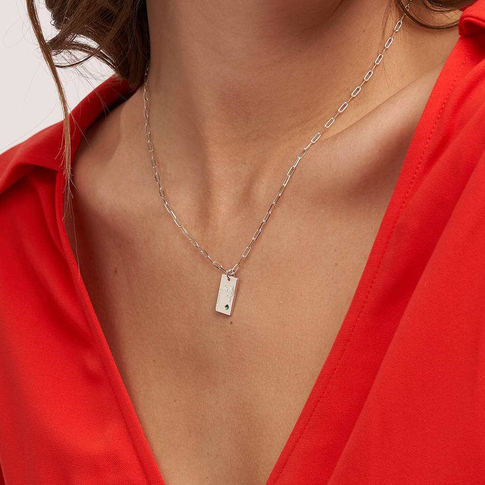 Blossom Birth Flower & Stone Link Necklace in Sterling Silver