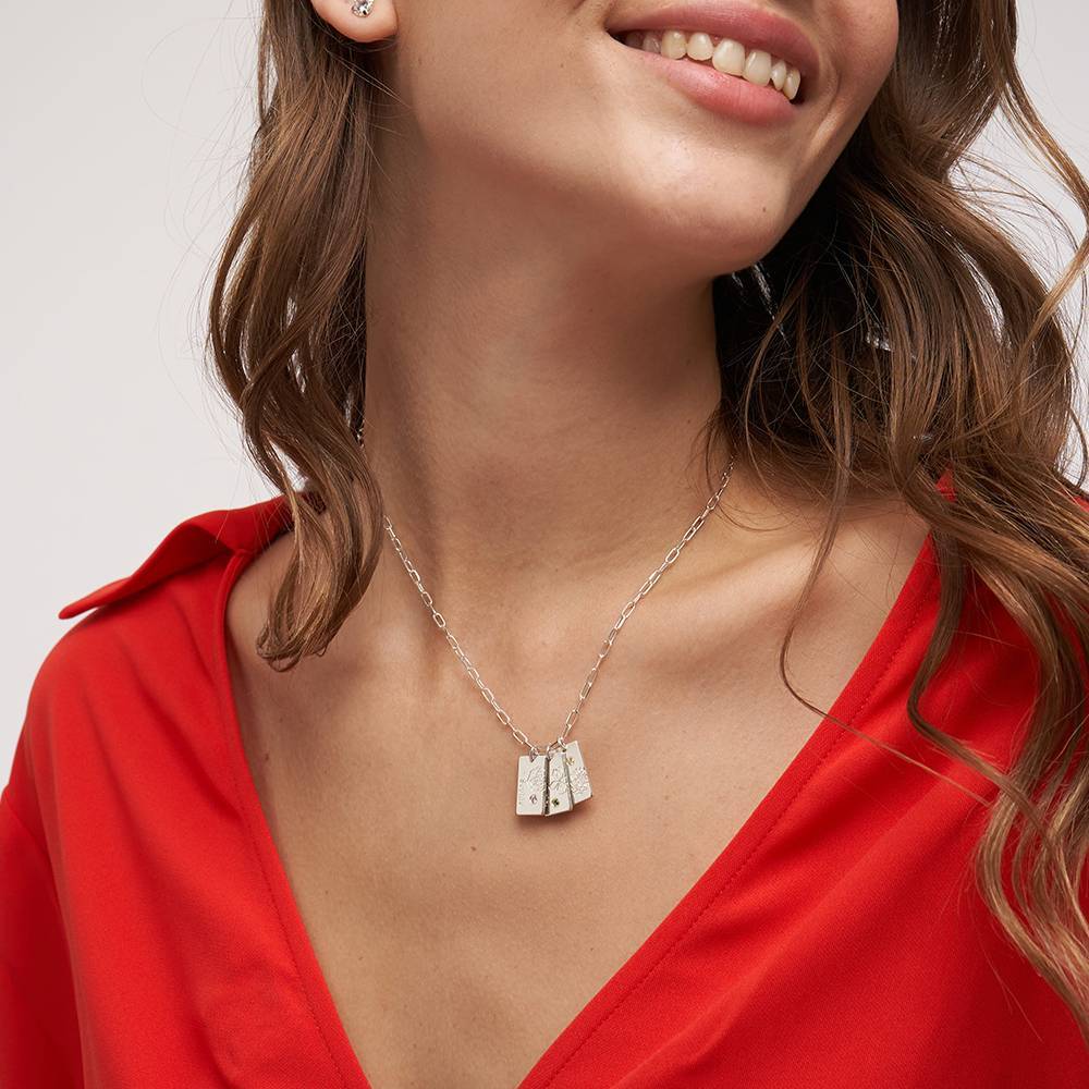 Blossom Birth Flower & Stone Link Necklace in Sterling Silver