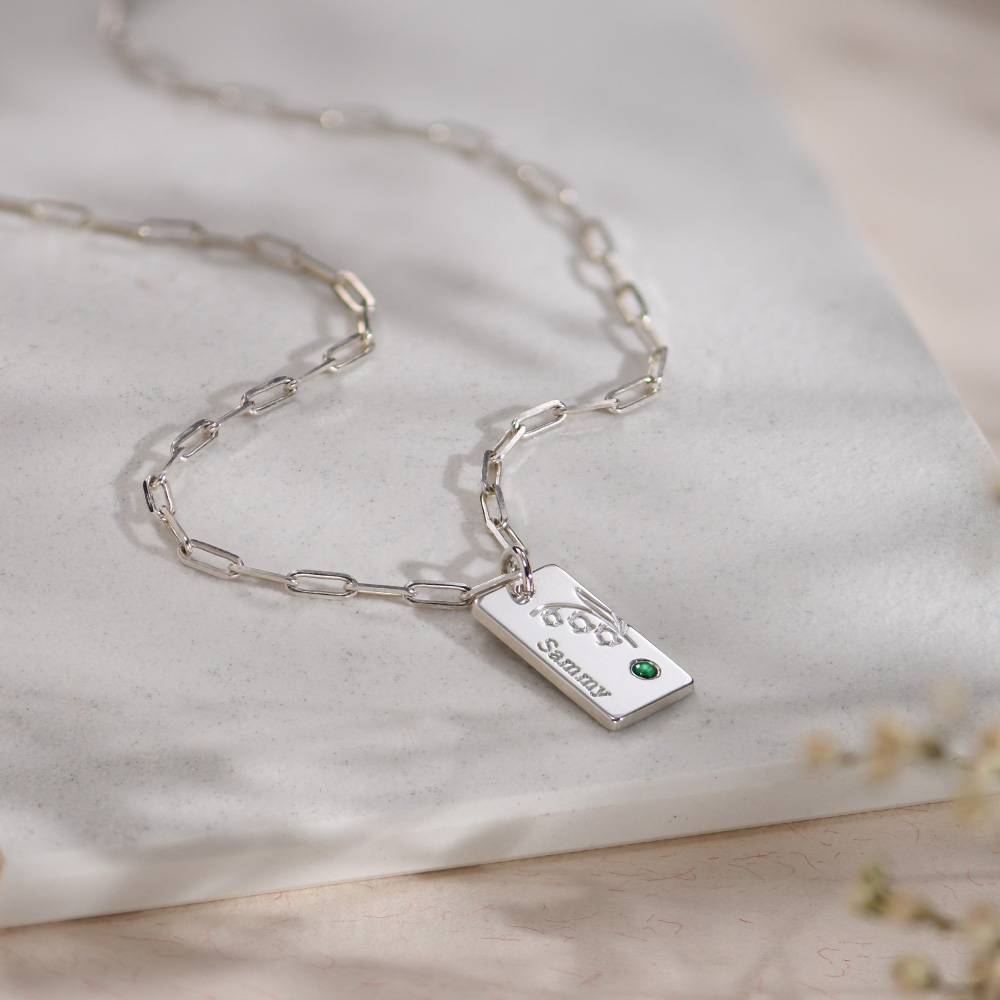 Blossom Birth Flower & Stone Link Necklace in Sterling Silver