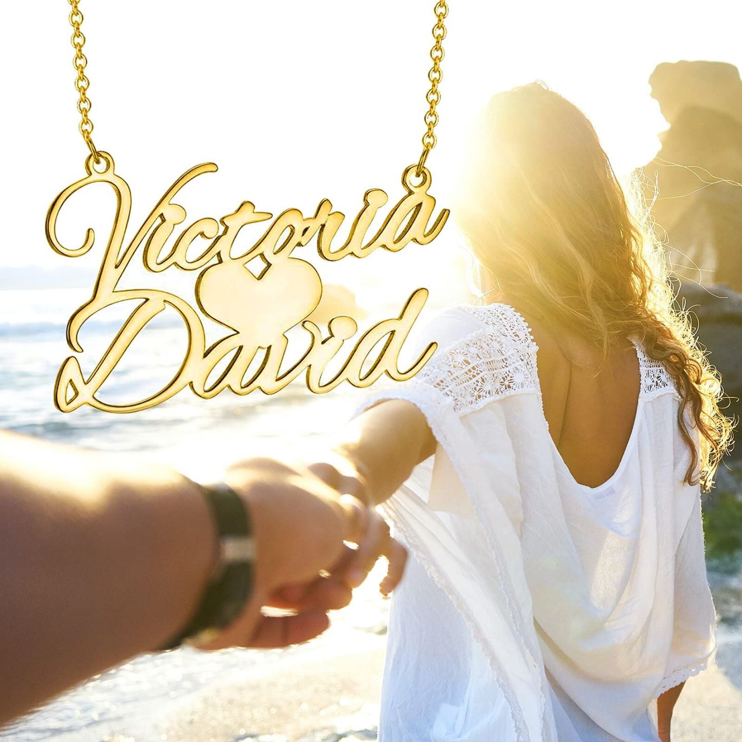 Distinctive Name Heart Necklace in 14K Solid Gold-YAFEINI Personalized Jewelry