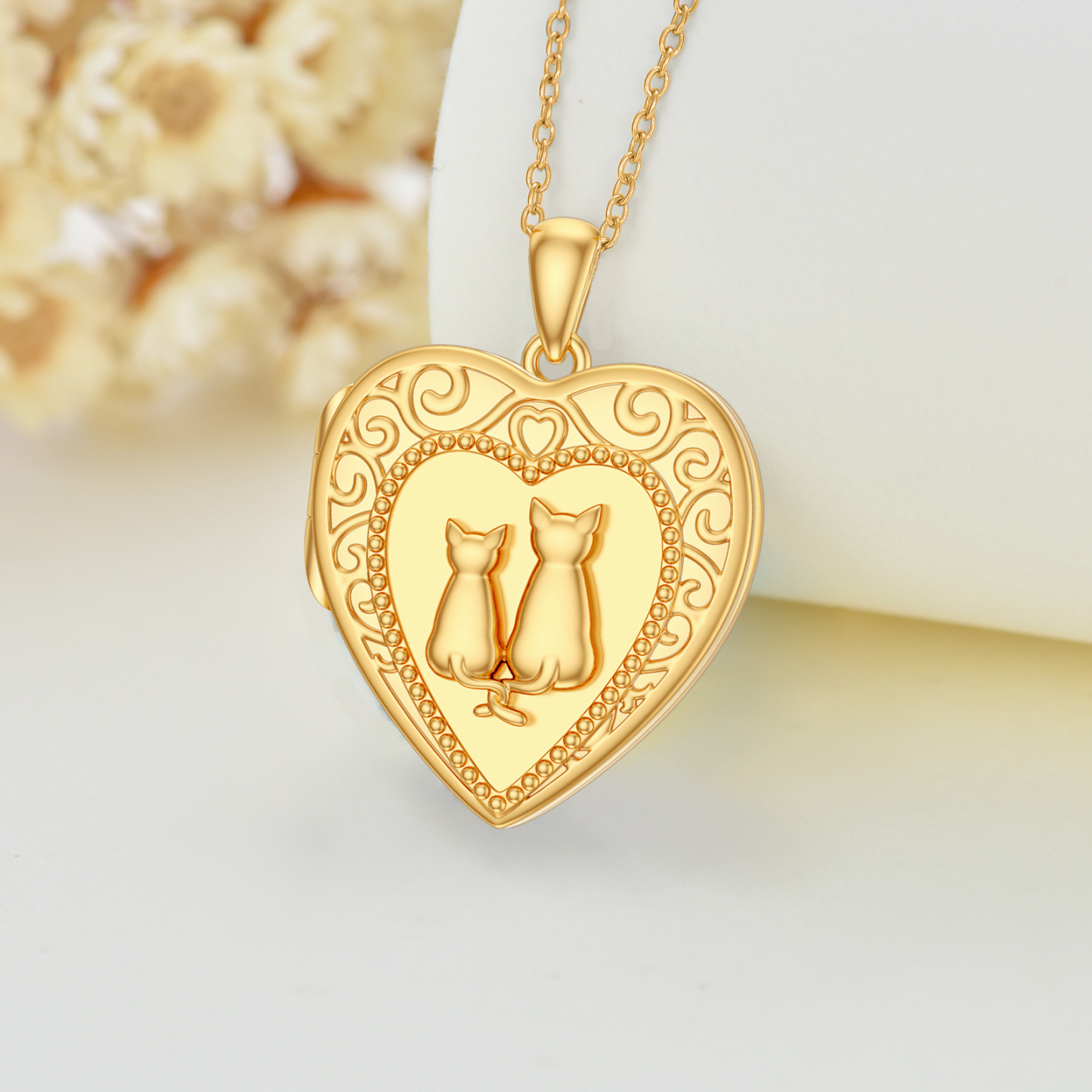 Heart Cat Pendant Necklace in 14K Solid Gold-YAFEINI Personalized Jewelry