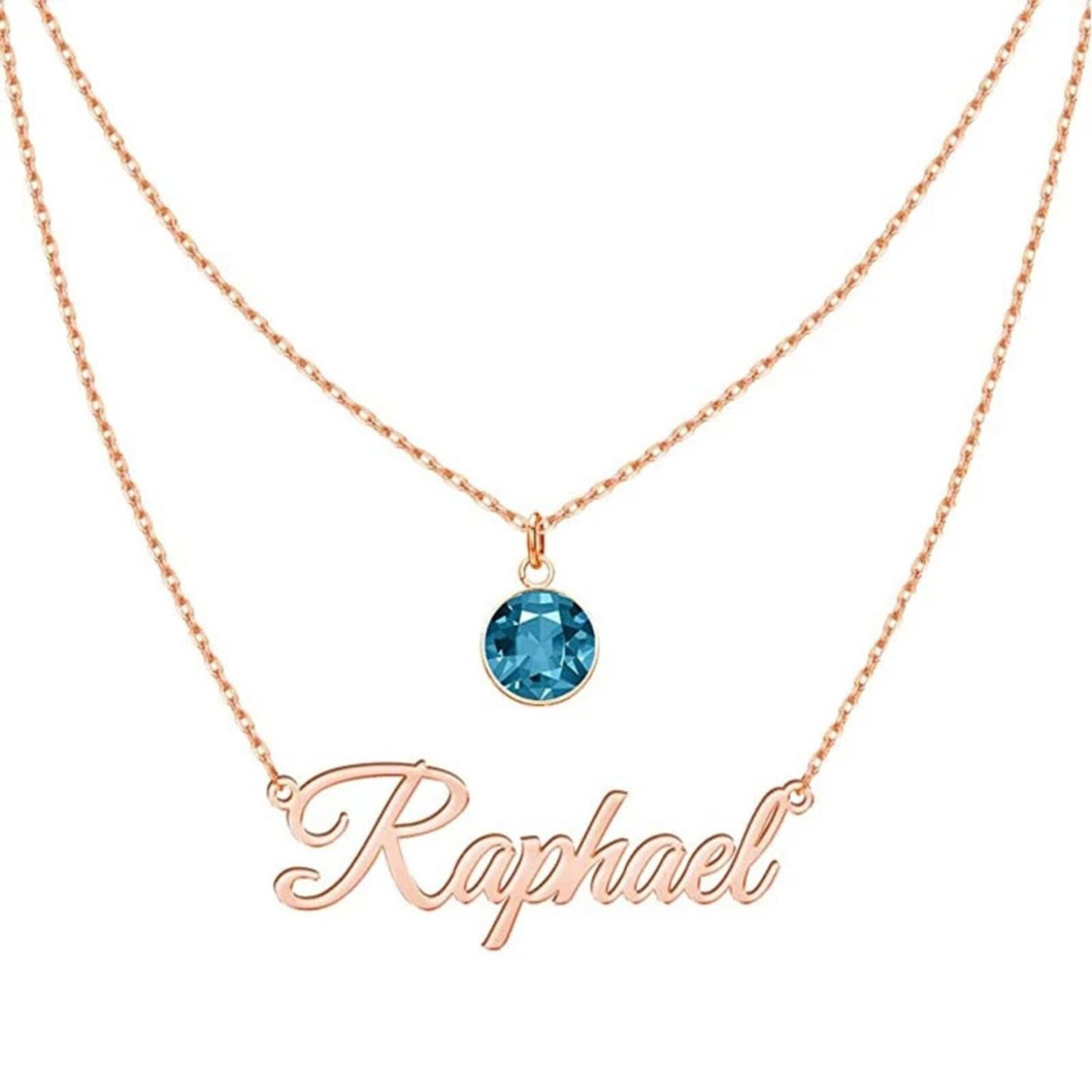 Circular Shaped Crystal Personalized Birthstone Necklace in 14K Solid Gold-YAFEINI Personalized Jewelry